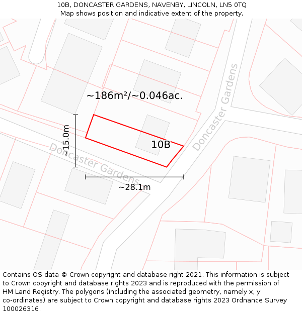 10B, DONCASTER GARDENS, NAVENBY, LINCOLN, LN5 0TQ: Plot and title map