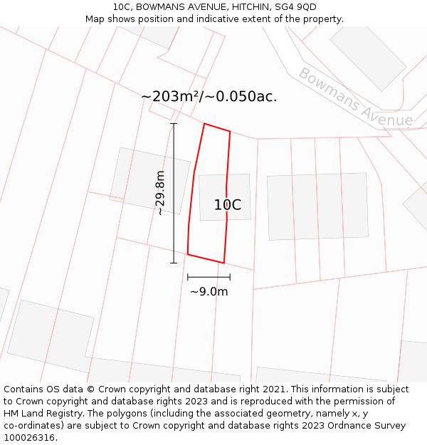 10C, BOWMANS AVENUE, HITCHIN, SG4 9QD: Plot and title map