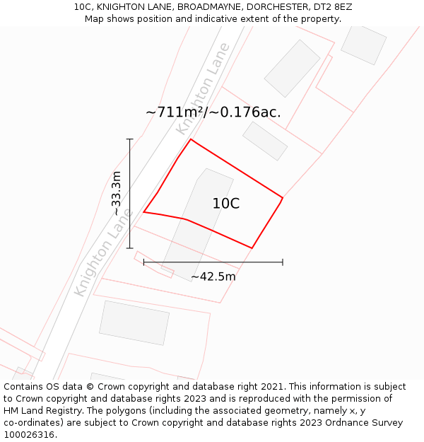 10C, KNIGHTON LANE, BROADMAYNE, DORCHESTER, DT2 8EZ: Plot and title map