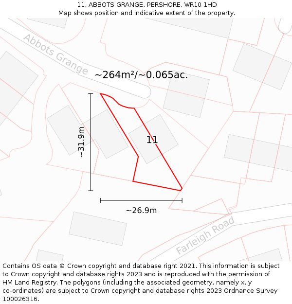 11, ABBOTS GRANGE, PERSHORE, WR10 1HD: Plot and title map