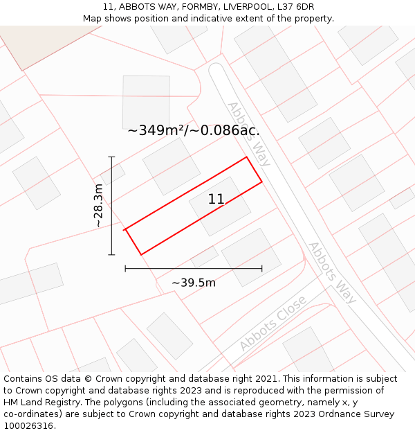 11, ABBOTS WAY, FORMBY, LIVERPOOL, L37 6DR: Plot and title map
