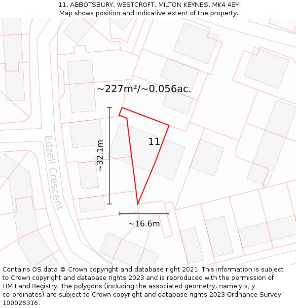 11, ABBOTSBURY, WESTCROFT, MILTON KEYNES, MK4 4EY: Plot and title map