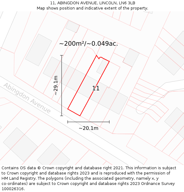 11, ABINGDON AVENUE, LINCOLN, LN6 3LB: Plot and title map