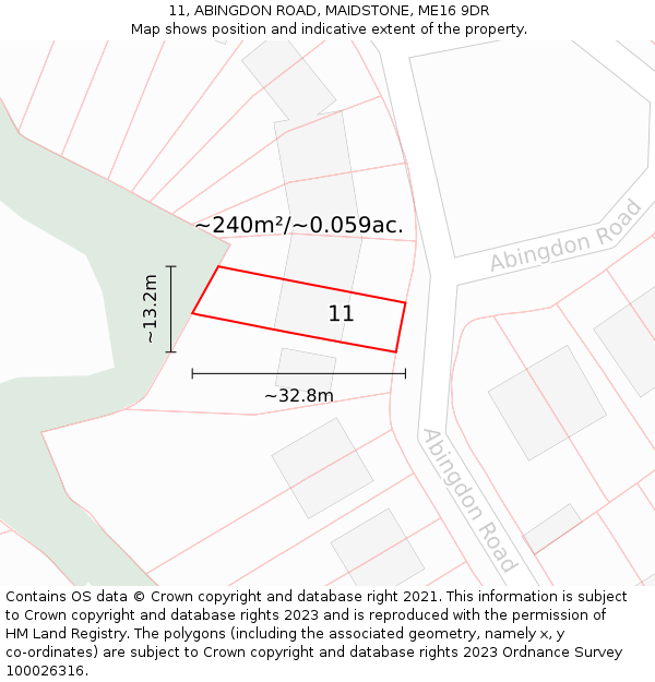 11, ABINGDON ROAD, MAIDSTONE, ME16 9DR: Plot and title map