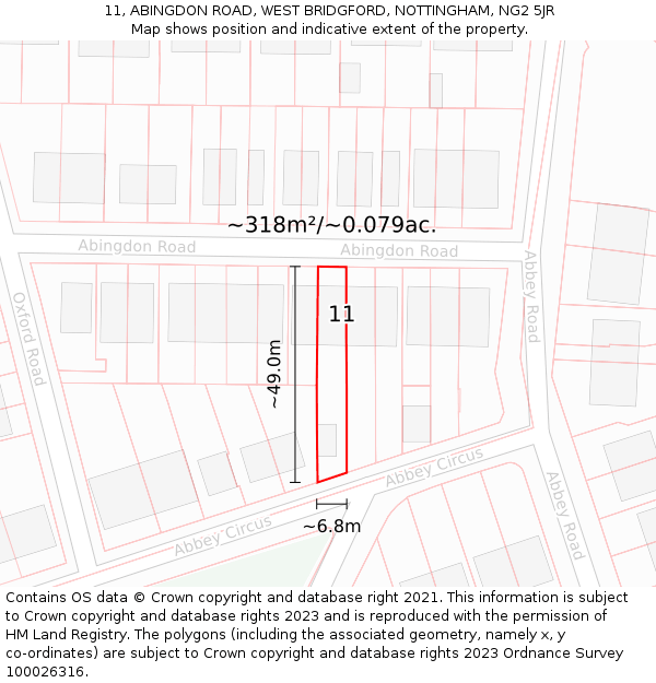 11, ABINGDON ROAD, WEST BRIDGFORD, NOTTINGHAM, NG2 5JR: Plot and title map