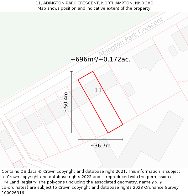 11, ABINGTON PARK CRESCENT, NORTHAMPTON, NN3 3AD: Plot and title map