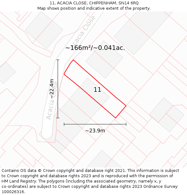 11, ACACIA CLOSE, CHIPPENHAM, SN14 6RQ: Plot and title map
