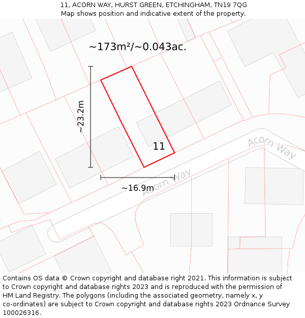11, ACORN WAY, HURST GREEN, ETCHINGHAM, TN19 7QG: Plot and title map