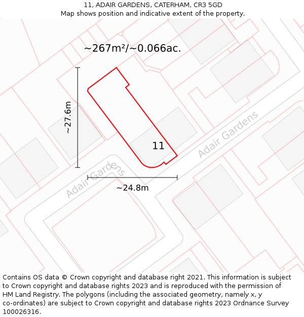 11, ADAIR GARDENS, CATERHAM, CR3 5GD: Plot and title map
