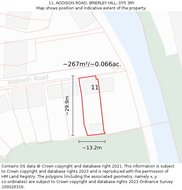 11, ADDISON ROAD, BRIERLEY HILL, DY5 3RY: Plot and title map