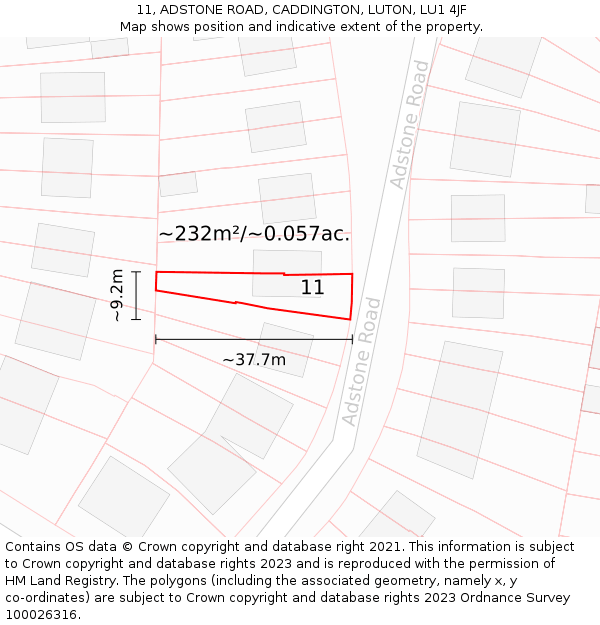 11, ADSTONE ROAD, CADDINGTON, LUTON, LU1 4JF: Plot and title map