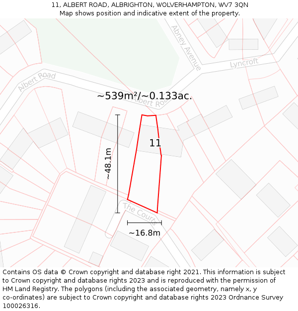 11, ALBERT ROAD, ALBRIGHTON, WOLVERHAMPTON, WV7 3QN: Plot and title map