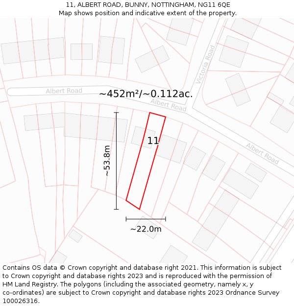 11, ALBERT ROAD, BUNNY, NOTTINGHAM, NG11 6QE: Plot and title map