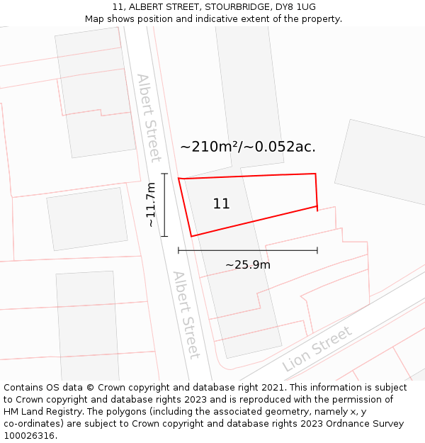 11, ALBERT STREET, STOURBRIDGE, DY8 1UG: Plot and title map