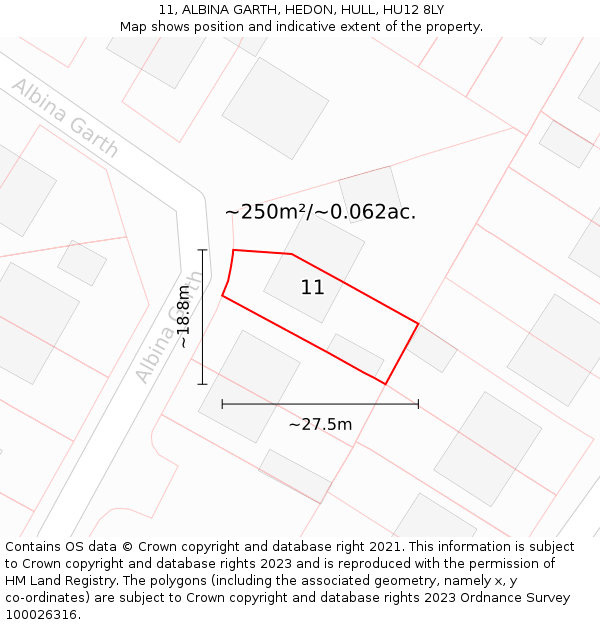 11, ALBINA GARTH, HEDON, HULL, HU12 8LY: Plot and title map