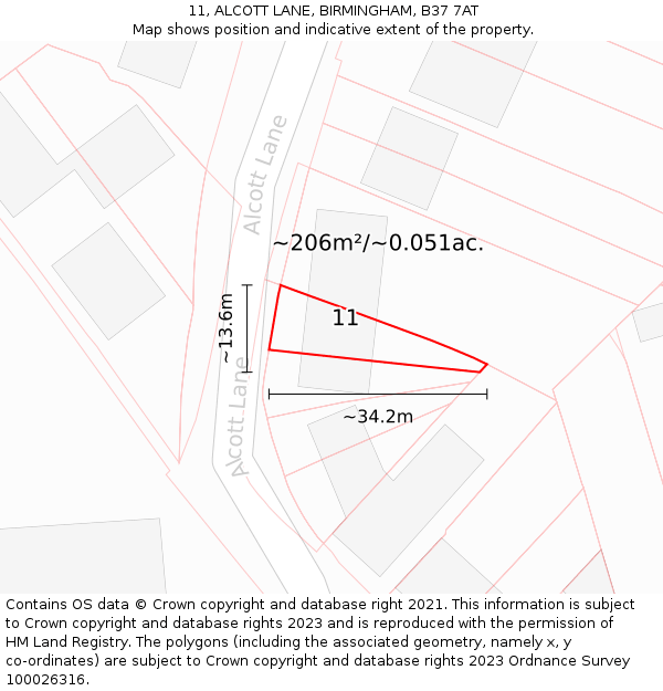 11, ALCOTT LANE, BIRMINGHAM, B37 7AT: Plot and title map