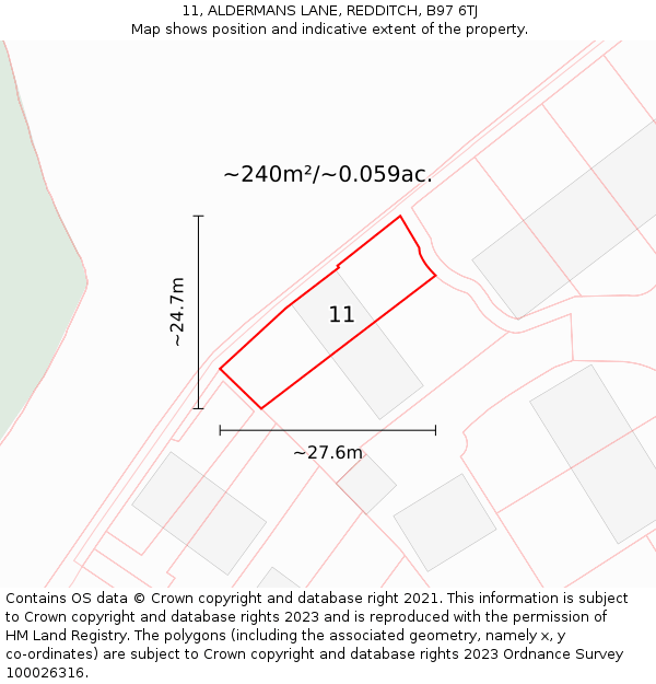 11, ALDERMANS LANE, REDDITCH, B97 6TJ: Plot and title map