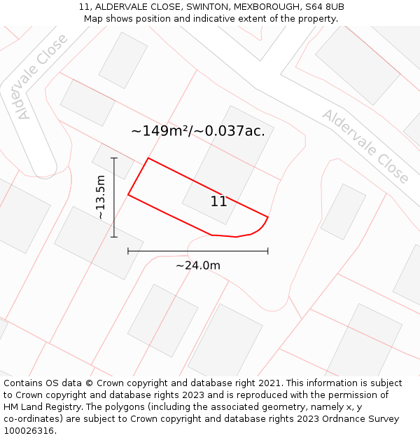 11, ALDERVALE CLOSE, SWINTON, MEXBOROUGH, S64 8UB: Plot and title map