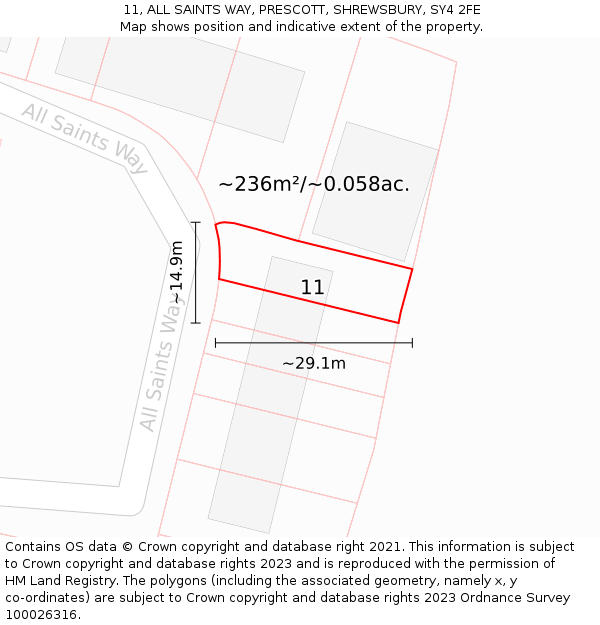 11, ALL SAINTS WAY, PRESCOTT, SHREWSBURY, SY4 2FE: Plot and title map