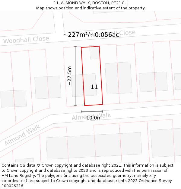 11, ALMOND WALK, BOSTON, PE21 8HJ: Plot and title map