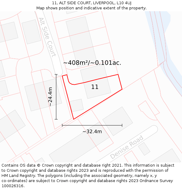 11, ALT SIDE COURT, LIVERPOOL, L10 4UJ: Plot and title map