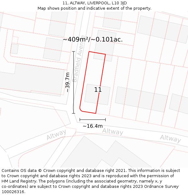 11, ALTWAY, LIVERPOOL, L10 3JD: Plot and title map