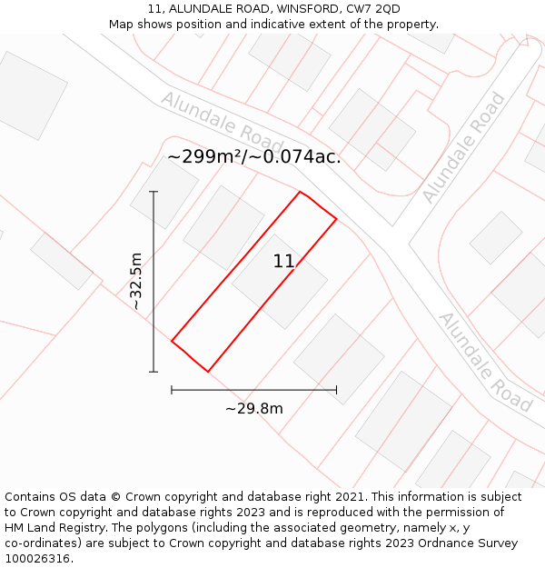 11, ALUNDALE ROAD, WINSFORD, CW7 2QD: Plot and title map