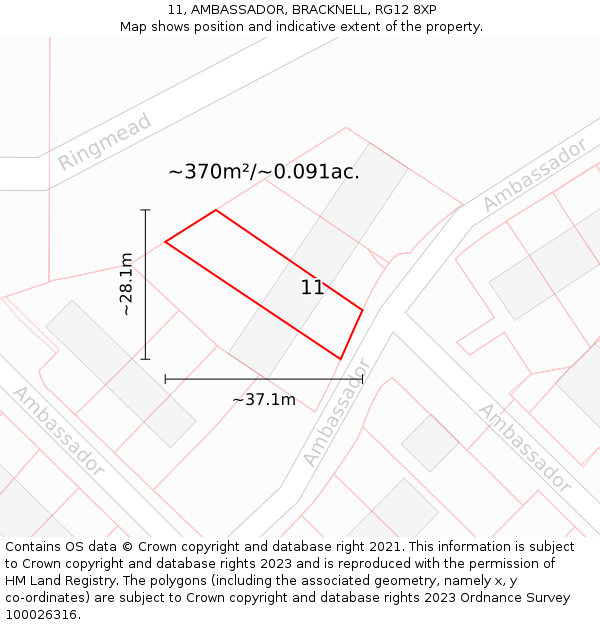 11, AMBASSADOR, BRACKNELL, RG12 8XP: Plot and title map