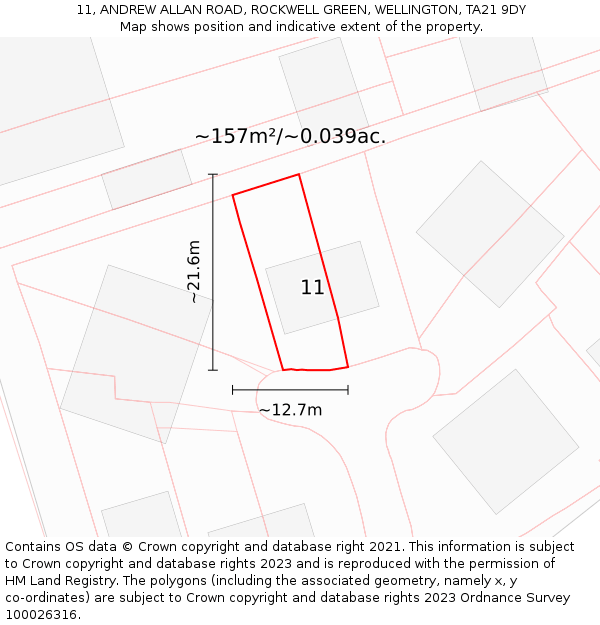 11, ANDREW ALLAN ROAD, ROCKWELL GREEN, WELLINGTON, TA21 9DY: Plot and title map