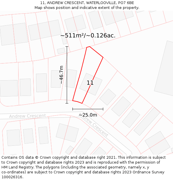 11, ANDREW CRESCENT, WATERLOOVILLE, PO7 6BE: Plot and title map