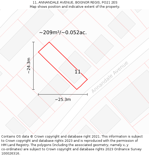 11, ANNANDALE AVENUE, BOGNOR REGIS, PO21 2ES: Plot and title map