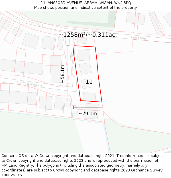 11, ANSFORD AVENUE, ABRAM, WIGAN, WN2 5PQ: Plot and title map