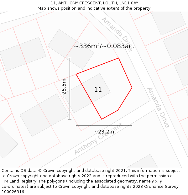 11, ANTHONY CRESCENT, LOUTH, LN11 0AY: Plot and title map