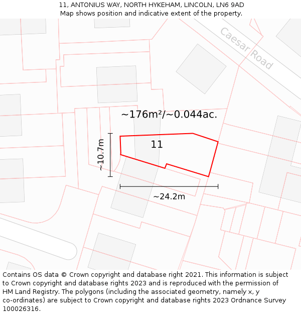 11, ANTONIUS WAY, NORTH HYKEHAM, LINCOLN, LN6 9AD: Plot and title map