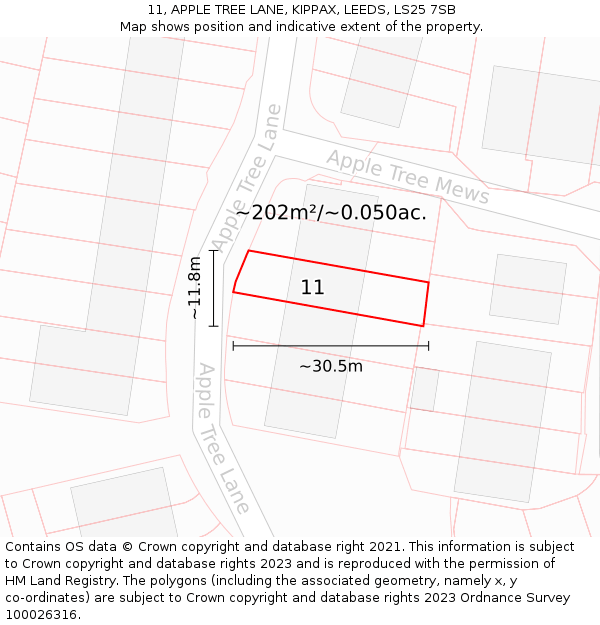 11, APPLE TREE LANE, KIPPAX, LEEDS, LS25 7SB: Plot and title map