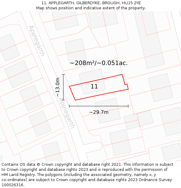 11, APPLEGARTH, GILBERDYKE, BROUGH, HU15 2YE: Plot and title map