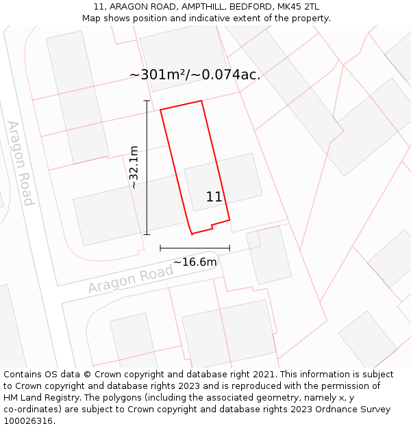 11, ARAGON ROAD, AMPTHILL, BEDFORD, MK45 2TL: Plot and title map