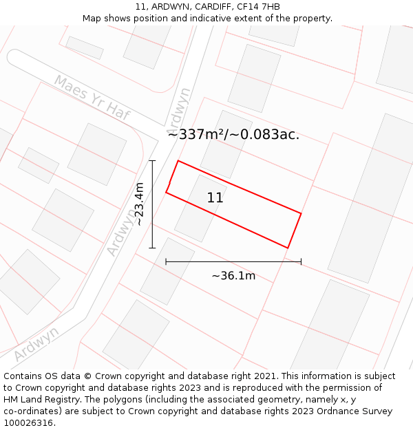 11, ARDWYN, CARDIFF, CF14 7HB: Plot and title map