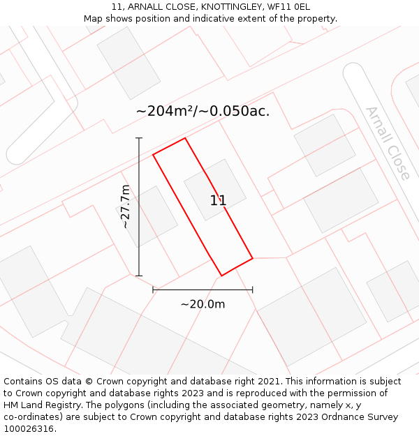 11, ARNALL CLOSE, KNOTTINGLEY, WF11 0EL: Plot and title map