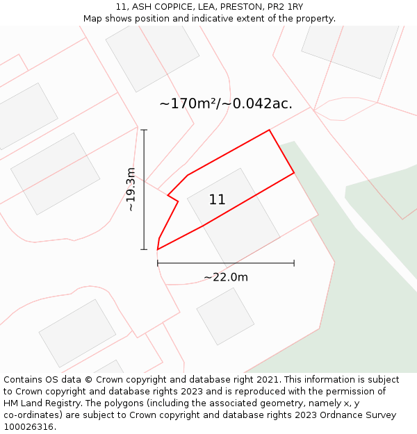 11, ASH COPPICE, LEA, PRESTON, PR2 1RY: Plot and title map