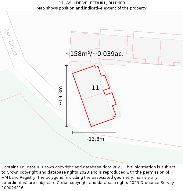 11, ASH DRIVE, REDHILL, RH1 6RR: Plot and title map