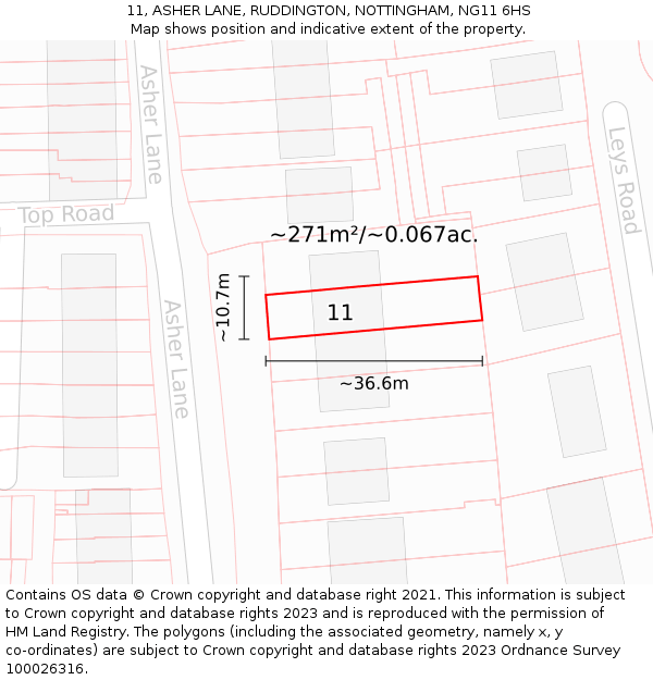 11, ASHER LANE, RUDDINGTON, NOTTINGHAM, NG11 6HS: Plot and title map