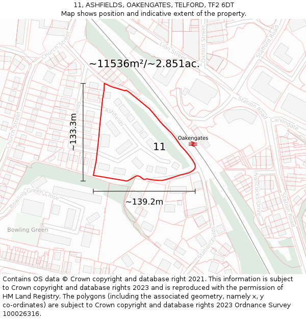 11, ASHFIELDS, OAKENGATES, TELFORD, TF2 6DT: Plot and title map