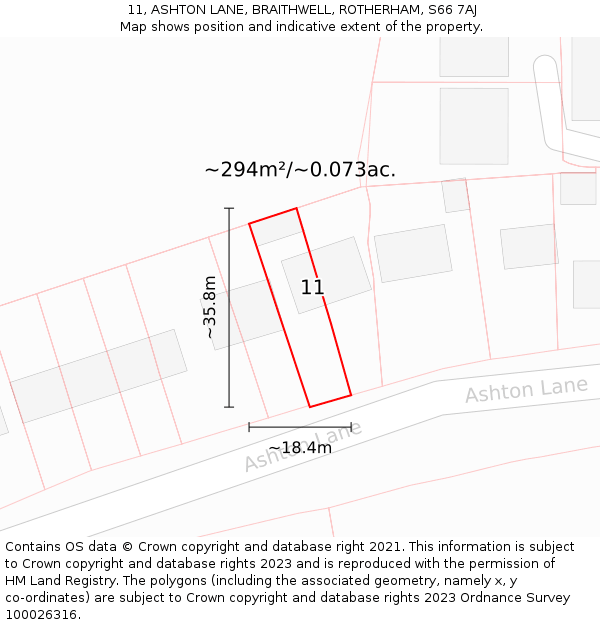 11, ASHTON LANE, BRAITHWELL, ROTHERHAM, S66 7AJ: Plot and title map