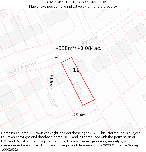 11, ASPEN AVENUE, BEDFORD, MK41 8BX: Plot and title map