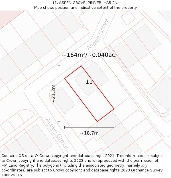 11, ASPEN GROVE, PINNER, HA5 2NL: Plot and title map