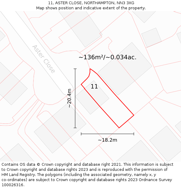 11, ASTER CLOSE, NORTHAMPTON, NN3 3XG: Plot and title map