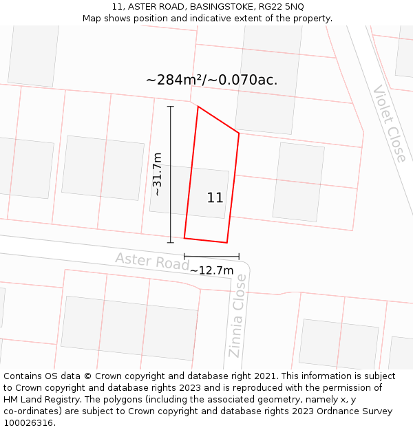 11, ASTER ROAD, BASINGSTOKE, RG22 5NQ: Plot and title map