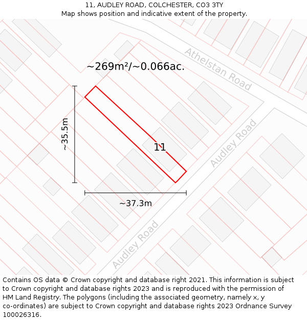 11, AUDLEY ROAD, COLCHESTER, CO3 3TY: Plot and title map