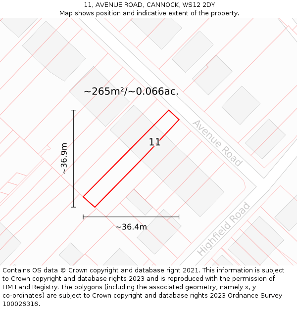11, AVENUE ROAD, CANNOCK, WS12 2DY: Plot and title map